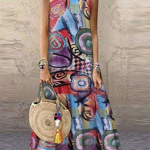 Zanzea Bohemian Floral Printed Dres Vintage Sleeveless O Neck Beach Sundress Summer Femme Fashion robe sarafans 240306
