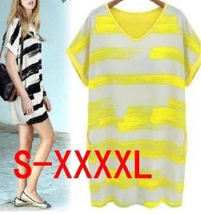 Women039s Short Sleeve Plus Size Patchwork Oversized Painted Stripes Loose Mini Tshirt Dress S4XL Maternity Wearing Yellow Bl7618953