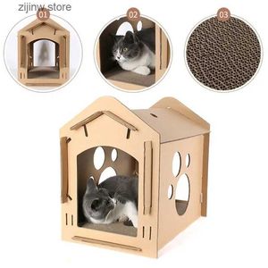 Camas de gato Móveis Caixa de papel ondulado Caixa de papelão Casa de gato Tickler Placa de arranhão Cama de papelão Grande ninho de gatinho para brinquedos de gato Suprimentos para animais de estimação Y240322