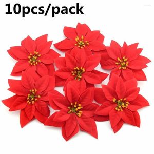 Flores decorativas 14cm favores de casamento decoração artificial fontes de festa poinsettia árvore de natal presente de natal glitter ornamento