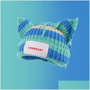 Beanie/Skull Caps Beanieskl Cute Mticolor Cloghet Ear Hat For Women Winter Knitted Hiphop Party Beanie Doublelayer Warm Cat Ears Woo Dhp0N