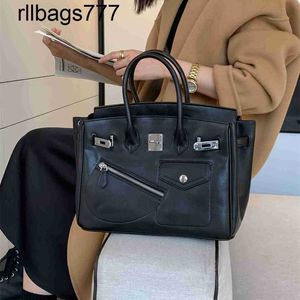 Couro genuíno bk alta capacidade bolsa 2024 feminino crossbody um ombro portátil estilo estrangeiro commuter