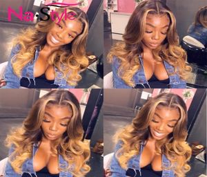 Honey Blonde Lace Wig Gradual Color Big Roll Long Genuine Genuine Real Hair with Eight Character Haircuts9354353