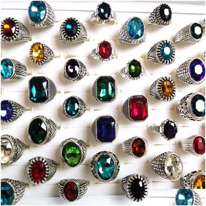 Solitaire Ring Bk Lots 30pcs Mti-Styles Mix Mix Big Zircon Stone Sier Rings for Women Vintage Mens Luxury Crystal Wholes Dhgarden dhncv