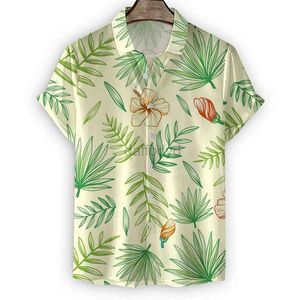 Kvinnors t-shirt Green Leaf Hawaiiansk skjorta Kvinnors sommarstrandsemester Kort ärm Top-knapp T-shirt 3D-tryckkonst Flip Collar Shirt 240322