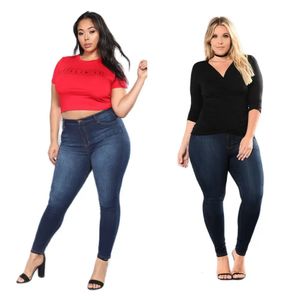 Dżinsy plus size dla kobiet w talii rozciągają szczupłe chude dżinsowe spodnie ołówkowe mody mody mody spodni odzieży l-5xl 240320