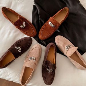 Casual Shoes 2024 Spring Vintage Breathable Cow Suede Leather Women Moccasins Ladies Slip On Loafers Round Toe Driving Flats
