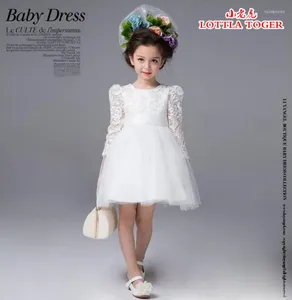 Girl Dresses Quality Baby Wedding Dress 2024 Autumn Top Girls White Chiffon Big Bow Lace Elegant 2-11Y