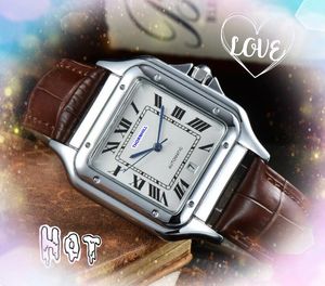 mens day date quartz watches 40mm black brown leather strap top quality square roman tank dial sapphire super factory time clock Botton Twire Drawing Watch gifts