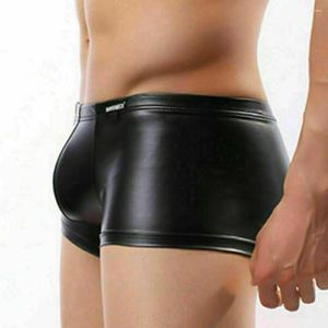 UNDUTTS Siyah Erkekler İç çamaşırı boksör rahat dört köşe patent deri polyester seksi slimfit stil