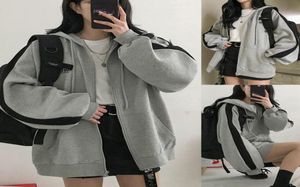 Stile harajuku Grigio Oversize Student Outwear Moda Donna Splicing Top con cappuccio Manica lunga Cappotto stile coreano allentato Streetwear CX207728660