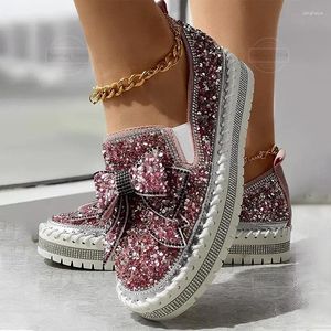 Casual Shoes Loafers Women's Bowknot Design Platform Sequin Flats Women Plat Wine Red Crystal Sequined Bow