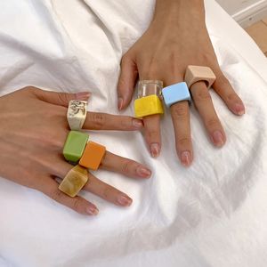 18mm Simple Geometric Square Acrylic Resin Rings for Women Fashion Y2K Girls Korean Wide Ring Party Female Jewelry Gifts 240312