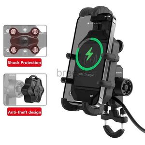 Suportes de montagem de telefone celular Suporte de suporte de telefone de carregamento sem fio para motocicleta Cradle 3.0 Carregador rápido GPS Moto Suporte para guiador de celular para telefone de 4-7 polegadas 240322