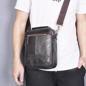 Bag kvalitet äkta läder manlig casual axel messenger cowhide mode cross-body 8 