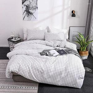 Bettwäsche-Sets Schwarz Weiß Plaid Einfaches Set Polyester Gebürsteter Stoff Bettbezug Luxus Mode Quilt Kissenbezug für El Home