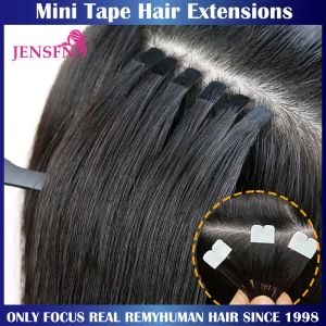 Extensions JENSFN Mini Tape In Hair Extensions 100% Remy Natural Human Hair 16"26"Inch Straight Seamless PU Skin Weft Tape Ins For Salon