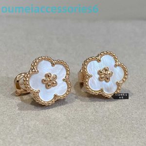 2024ジュエリーデザイナーブランドVanl Cleefl Arpelsstud Earrings v Golden Fan Lucky Four Leaf Gras