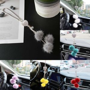 Nova moda diamante acessórios do carro bling hairball espelho retrovisor pingente presente de aniversário decoração automática ornamentos