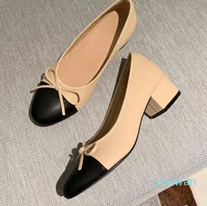 new fashion Bow Ballet High Heels Shoes Woman Basic Pumps 2022 Fashion Two Tone Stitching Round Bow Work Shoe Fashion Party Women Shoes Pump