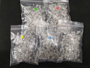 1000PCS=5 colour*200pcs Transparent Cover F5mm/3mm White Red Blue Green Yellow LED Light-Emitting Diode Water Clear Assorted Kit 240307