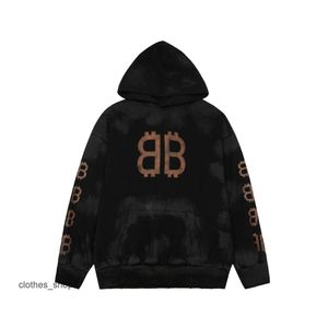 Designer Hoodies Männer Hoodie Balencigs Herren Pullover Sweatshirt High Edition Paris 24SS Mud Dyed Damaged Hand Painted Double B Kapuzenpullover F X2D8