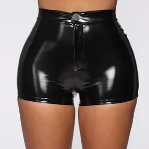 Women's Pants Sexy Tight Stretch PU Bright Leather High Waist Shorts Women Plus Size Casual For