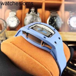Swiss ZF Factory Richamill Watch Luxury Wristwatch Business vila från RMS07-01 All Ceramic Mechanical O Watch Blue Leisure Porcelain Tape Women's