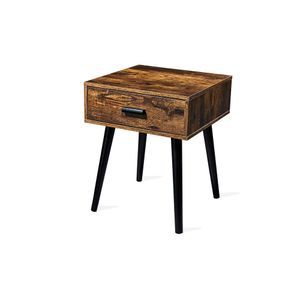 Tianlang Table with 1 Drawer, Suitable for Bedrooms, Industrial Tables, Small Space End Tables in Living Rooms, Stable Wooden Leg Bedside Table, Brown LJET001A