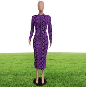 Echoine Sexy Snake Print Bodycon Long Dress Long Sleeve Zipper Women Autumn Evening Party Night Dress Vintage Vestidos Outfits1981489