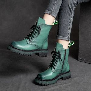 Сапоги Women Boots Green Low Heels Lace Up Riding Knight военные ботинки 2022 обувь плюс размер 3542