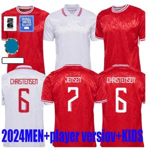 2024 덴마크 축구 저지 유로 24 25 25 Eriksen Home Red White Vestergaard Hojbjerg Christensen Andersen Andersen Olsen Braithwaite Dolberg 남자 아이들 축구 셔츠