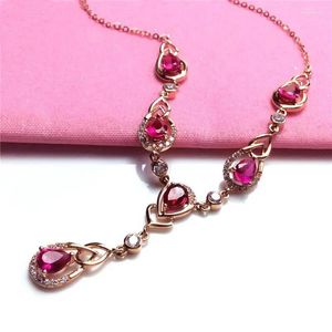 Hängen pläterade 14k Rose Inlaid Water Drop Ruby Pendant in Chain Necklace Luxury Wedding Fashion Dinner smycken gåva