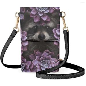 Shoulder Bags Coloranimal Raccoon Tropical Rainforest Parrot Animal Leather Waterproof And Dustproof Mobile Phone Bag Cute Lady Wallet