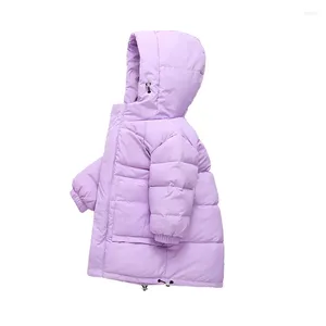 Casaco para baixo 5 cores inverno jaqueta de comprimento médio para meninas e meninos roupas com capuz engrossar casacos quentes crianças 2-6 anos