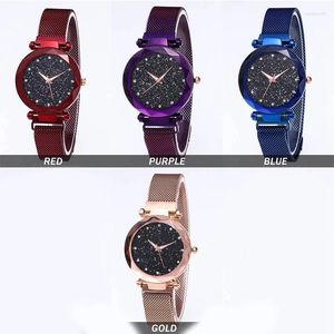 Wristwatches Ladies Watch Starry Sky Diamond Dial Women Bracelet Watches Magnetic Stainless