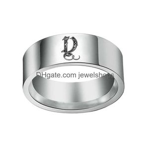 Band Rings Retro Initials Signet Ring For Men 8Mm Bky Heavy Stamp Male Stainless Steel Letters Custom Jewelry Gift Him Drop Delivery Dha19