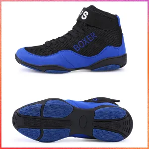 Botlar Marka Günü Anahtar Boyut 3347 Erkekler Boots Bot Güreş Savaş Spor ayakkabıları Spor Salonu Yüksek Üst Boks Ayakkabı Mavi Siyah Botlar Erkek Spor ayakkabıları