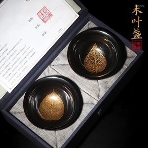 TeAware Setleri Jiang Xian Jian Zhan TeAcup Yaprak Kupası Temmoku Ev Tea Master Çift Çift Hediye Kutusu