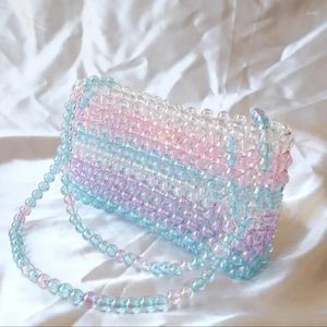 Shoulder Bags Fashion Colorful Splice Design Cute Women's Bag AB Fantasy Beaded Woven Handbag Customized Ladies Crystal