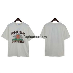 Męskie koszulki 24ss Nowy vintage literowe wzór Palm Beach Printed T-shirt dla mężczyzn rozmiar 100% bawełniany najwyższej klasy harajuku H240401