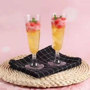 Disposable Cups Straws 6Pcs Clear Champagne Glass Thickened Plastic Red Wine Wedding Party Supplies Kitchen Cup Flute Cocktail Glasses