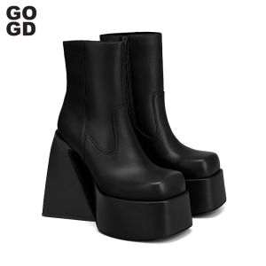 Boots GOGD Brand Ankle Boots Women Thick Platform Black Red Pumps Fashion Sexy High Heels Big Size 43 Female Spring Autumn Short Boots