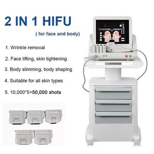 Hot sales 2 in 1 hifu anti-aging skin care hifu face lifting machine 5 cartridges 1 years warranty logo customization