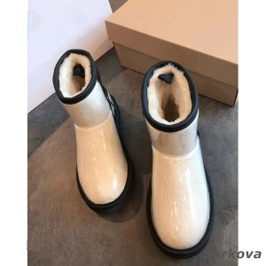 Bot kadın kar botları deri kürk entegre jöle şeffaf düz ayakkabılar sıcak peluş rahat botlar kısa moda su geçirmez ayakkabılar