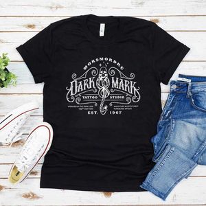 T-shirt da donna Dark Mark Tattoo Studio Guida Camicia Best Friend Camicia Lettura Camicia magica Libri Regali Lettori Strega Top 240322