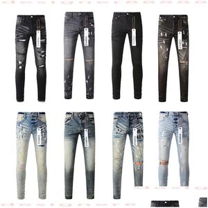 Jeans da uomo viola firmati per marca buco skinny motociclista alla moda strappato lavoro tutto l'anno gamba sottile consegna abbigliamento Clothi Otj1N