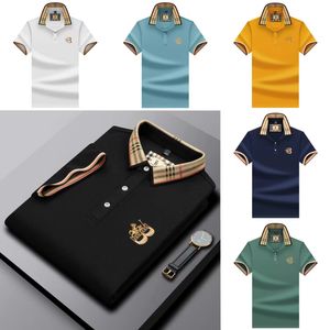 2024 novo verão pérola seda algodão camisa polo masculina carta bordado casual negócios de manga curta camiseta topo