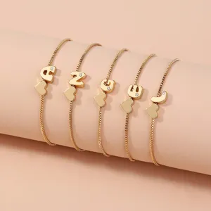 Link Bracelets Fashion Girls Gold Color 26 A-Z Letter Name Heart Bracelet Bangle Initial Alphabet Charms Box Chain For Women Gifts