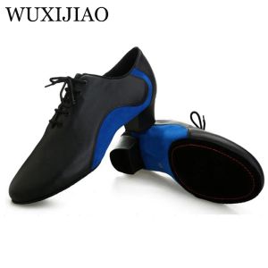 shoes WUXIJIAO Men's Latin dance shoes Genuine leather Ballroom dancing shoes Low heel 2.2cm big size Party Square dance shoes